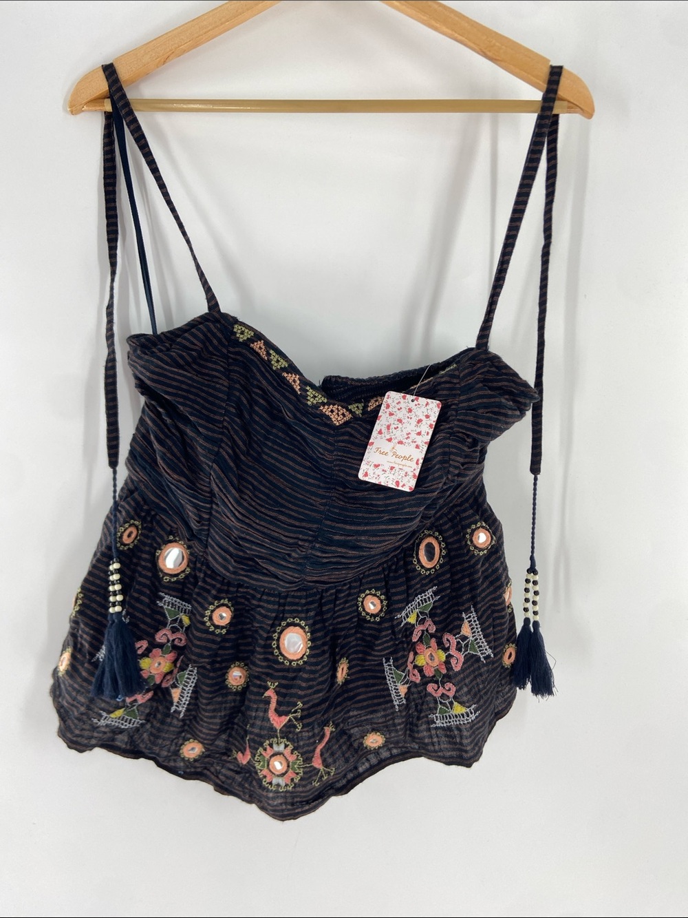 Free People Black Multi Colored Sweet Safari Halter Top Size M NWT